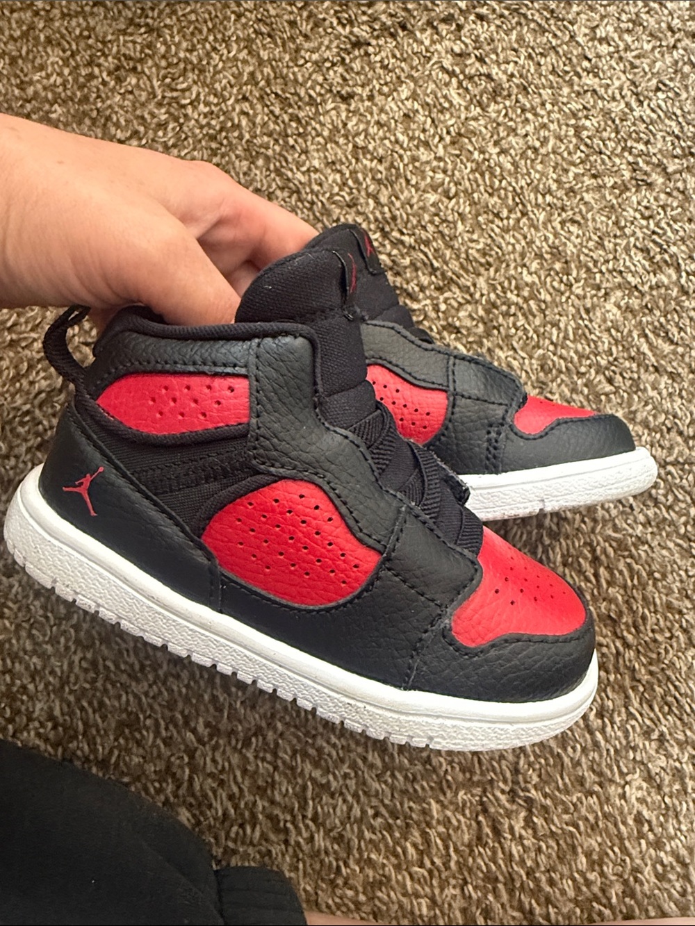 Jordan Kids Black and Red High-Top Sneakers